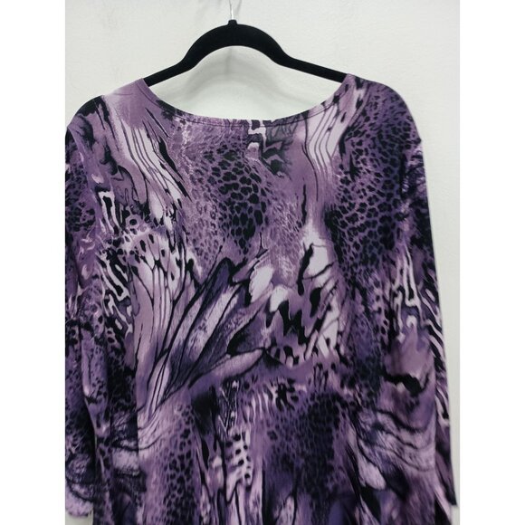 Attitudes By Renee Womens Wearable Art Tunic Top 1X Purple Floral Asymmetrical - Picture 7 of 7